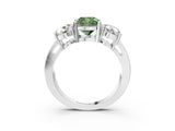 White gold Three-Stone Fancy Green Cushion Cut Diamond Ring with Round Side Stones, Classic Band, and Four-Prong Setting_39