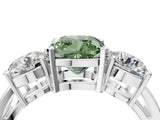 White gold Three-Stone Fancy Green Cushion Cut Diamond Ring with Round Side Stones, Classic Band, and Four-Prong Setting_40