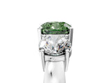 White gold Three-Stone Fancy Green Cushion Cut Diamond Ring with Round Side Stones, Classic Band, and Four-Prong Setting_41