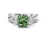 White gold Three-Stone Fancy Green Cushion  Cut Diamond Twist Band with Prong Setting_68