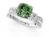 White gold Three-Stone Fancy Green Cushion  Cut Diamond Twist Band with Prong Setting_69