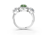 White gold Three-Stone Fancy Green Cushion Cut Halo Diamond Ring with Pave Band and Four-Prong Setting_3