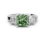White gold Three-Stone Fancy Green Cushion  Cut Solitaire Ring with Prong Setting_3