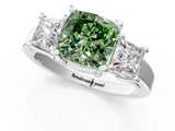 White gold Three-Stone Fancy Green Cushion  Cut Solitaire Ring with Prong Setting_4