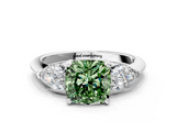 White gold Three-Stone Fancy Green Cushion  Diamond Ring with Pear Side Stones in Four-Prong Setting_59