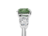White gold Three-Stone Fancy Green Cushion  Diamond Ring with Pear Side Stones in Four-Prong Setting_64