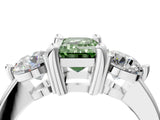 White gold Three-Stone Fancy Green Emerald  Brilliant Cut Solitaire Ring with Prong Setting on a Classic Band 5