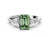 White gold Three-Stone Fancy Green Emerald Cut Brilliant Diamond Solitaire Ring with Tapered Band and Four-Prong Setting_31