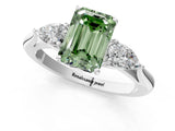 White gold Three-Stone Fancy Green Emerald Cut Brilliant Diamond Solitaire Ring with Tapered Band and Four-Prong Setting_32
