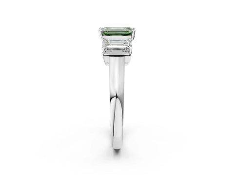 White gold Three-Stone Fancy Green Emerald Cut Brilliant Diamond Trellis Ring with Comfort Fit Band_14