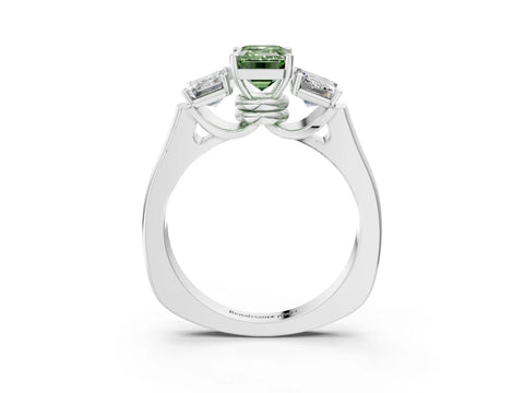 White gold Three-Stone Fancy Green Emerald Cut Brilliant Diamond Trellis Ring with Comfort Fit Band_15