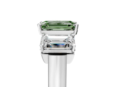 White gold Three-Stone Fancy Green Emerald Cut Brilliant Diamond Trellis Ring with Comfort Fit Band_17