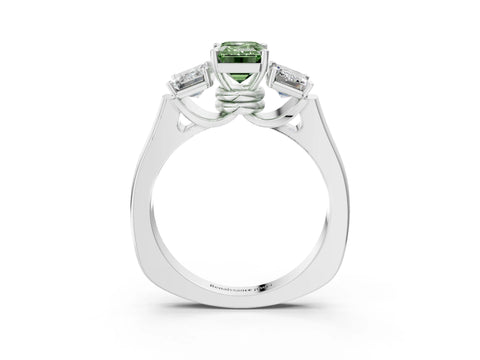 White gold Three-Stone Fancy Green Emerald Cut Brilliant Diamond Trellis Ring with Comfort Fit Band_3