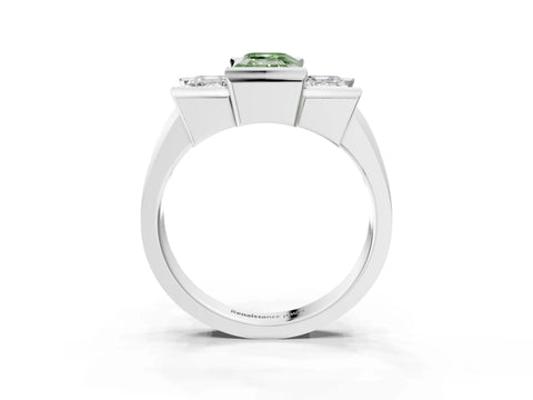 White gold Three Stone Fancy Green Emerald Cut Cut Channel Set Diamond Ring_15