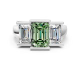 White gold Three Stone Fancy Green Emerald Cut Cut Channel Set Diamond Ring_24