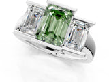 White gold Three Stone Fancy Green Emerald Cut Cut Channel Set Diamond Ring_25