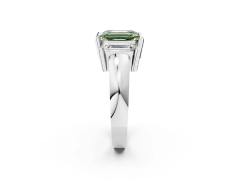 White gold Three Stone Fancy Green Emerald Cut Cut Channel Set Diamond Ring_26