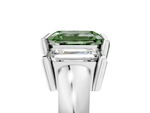 White gold Three Stone Fancy Green Emerald Cut Cut Channel Set Diamond Ring_29