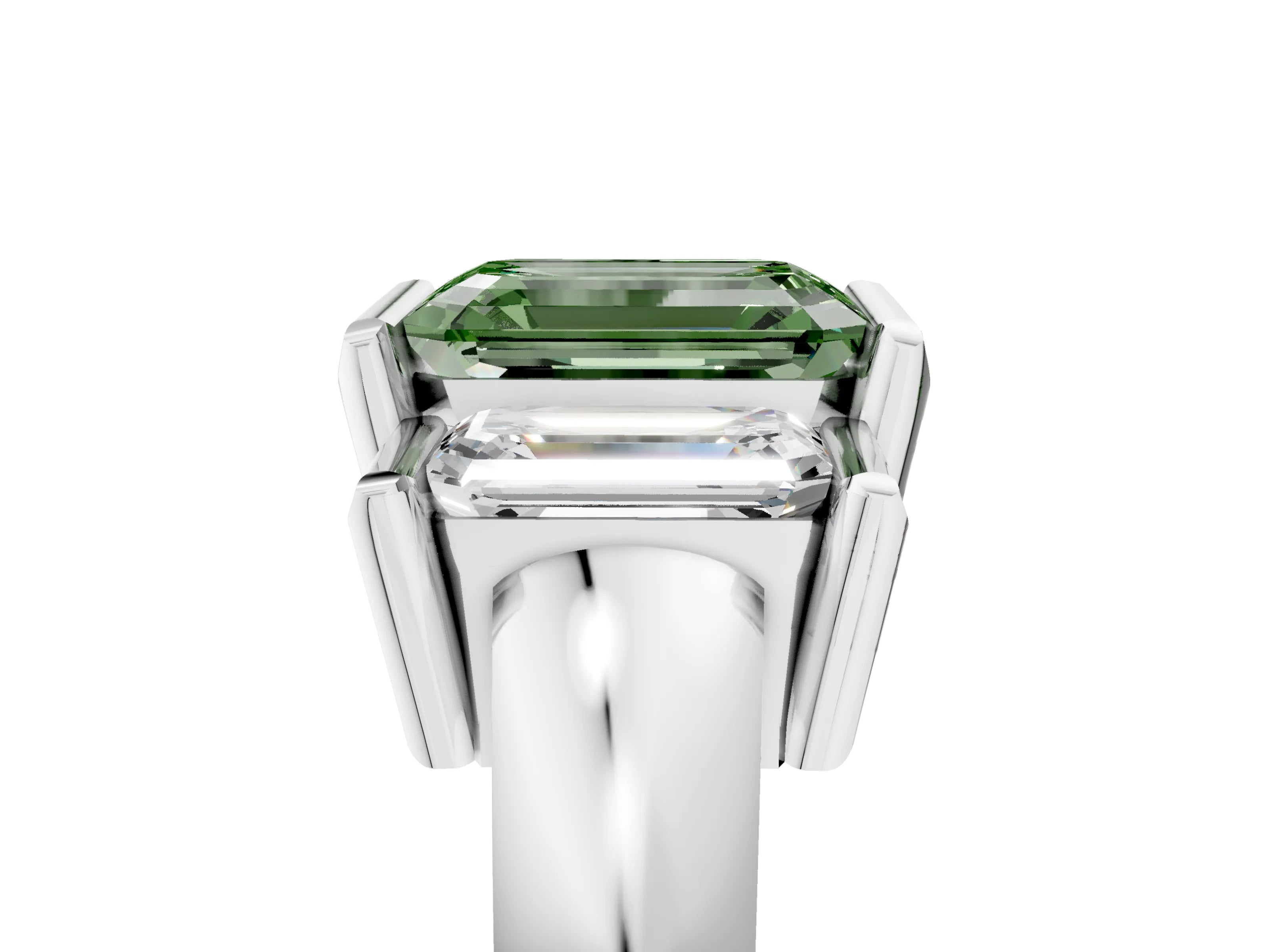 White gold Three Stone Fancy Green Emerald Cut Cut Channel Set Diamond Ring_29