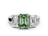 White gold Three-Stone Fancy Green Emerald Cut Cut Diamond Engagement Ring with Flat Band and Four-Prong Setting_12