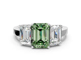 White gold Three-Stone Fancy Green Emerald Cut Cut Diamond Engagement Ring with Flat Band and Four-Prong Setting_12