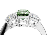White gold Three-Stone Fancy Green Emerald Cut Cut Diamond Engagement Ring with Flat Band and Four-Prong Setting_16