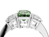 White gold Three-Stone Fancy Green Emerald Cut Cut Diamond Engagement Ring with Flat Band and Four-Prong Setting_16