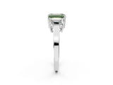 White gold Three-Stone Fancy Green Emerald Cut Cut Diamond Engagement Ring with Flat Band and Four-Prong Setting_2