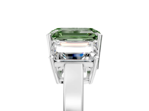 White gold Three-Stone Fancy Green Emerald Cut Cut Diamond Engagement Ring with Flat Band and Four-Prong Setting_5