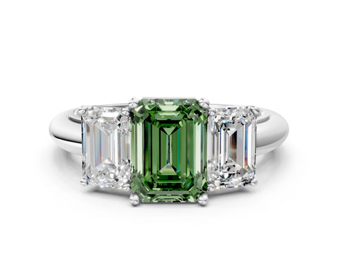 White gold Three-Stone Fancy Green Emerald Cut Cut Diamond Engagement Ring with Prong Setting on a White Gold Band_12
