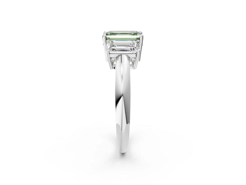 White gold Three-Stone Fancy Green Emerald Cut Cut Diamond Engagement Ring with Prong Setting on a White Gold Band_14