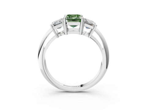 White gold Three-Stone Fancy Green Emerald Cut Cut Diamond Engagement Ring with Prong Setting on a White Gold Band_15