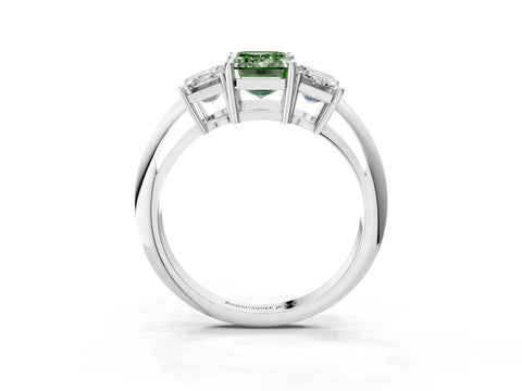 White gold Three-Stone Fancy Green Emerald Cut Cut Diamond Engagement Ring with Prong Setting on a White Gold Band_39