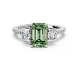 White gold Three-Stone Fancy Green Emerald Cut Cut Diamond Pavé Band with Prong Setting_27