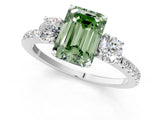White gold Three-Stone Fancy Green Emerald Cut Cut Diamond Pavé Band with Prong Setting_28
