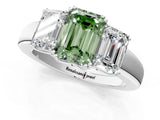 White gold Three-Stone Fancy Green Emerald Cut Cut Diamond Ring with Channel Set Band and Four-Prong Setting_25