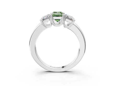 White gold Three-Stone Fancy Green Emerald Cut Cut Diamond Ring with Channel Set Band and Four-Prong Setting_3