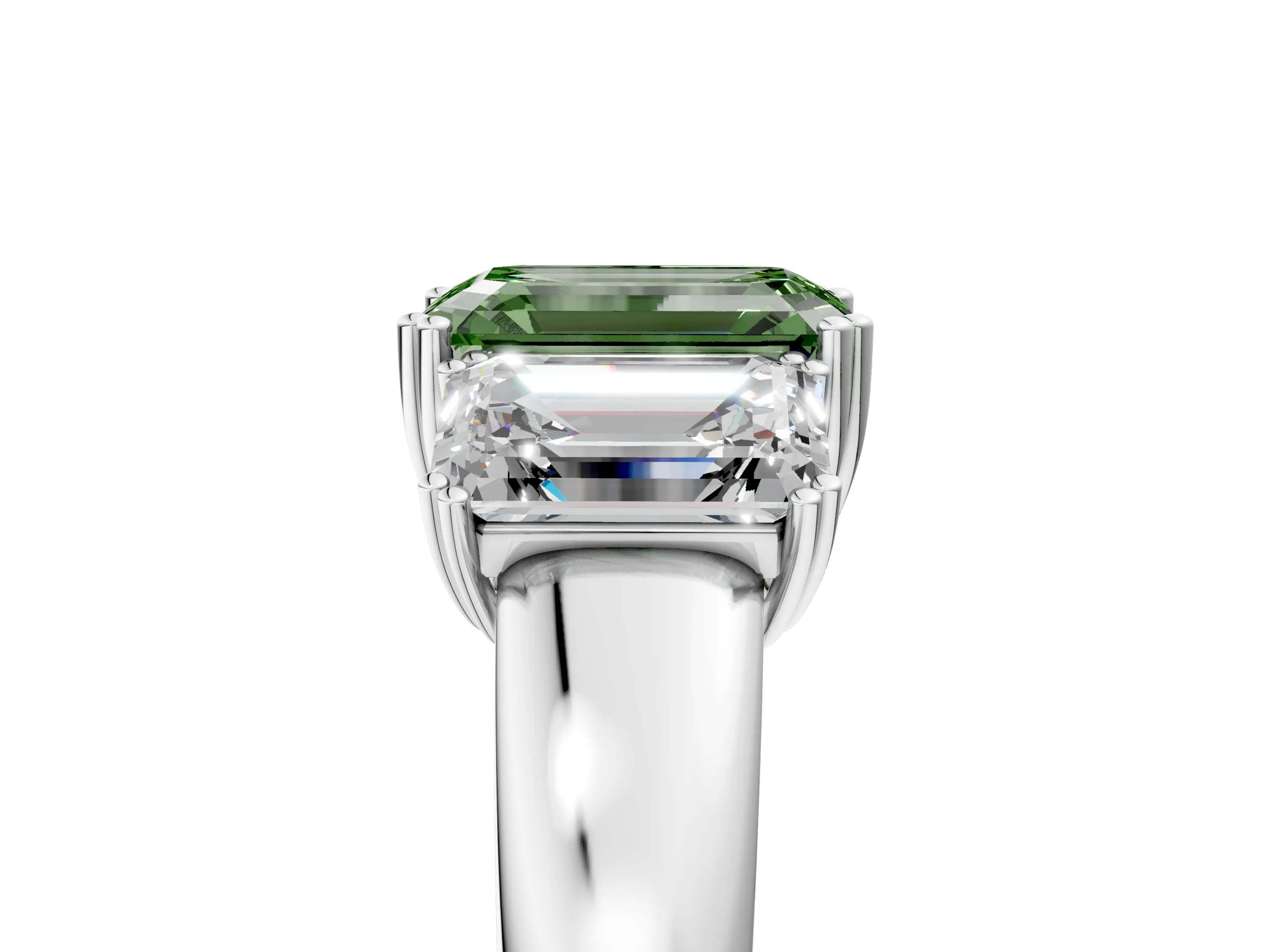 White gold Three-Stone Fancy Green Emerald Cut Cut Diamond Ring with Channel Set Band and Four-Prong Setting_5