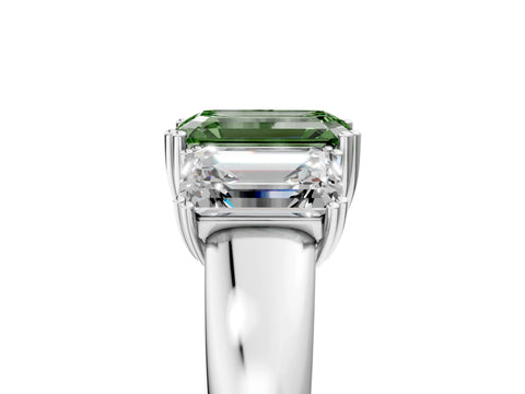 White gold Three-Stone Fancy Green Emerald Cut Cut Diamond Ring with Channel Set Band and Four-Prong Setting_5