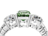White gold Three-Stone Fancy Green Emerald Cut Cut Diamond Ring with Channel-Set Band and Prong Setting_4