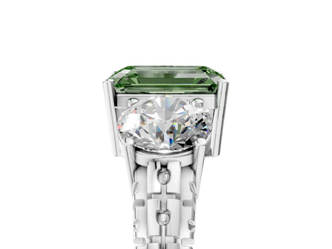 White gold Three-Stone Fancy Green Emerald Cut Cut Diamond Ring with Channel-Set Band and Prong Setting_5