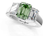 White gold Three-Stone Fancy Green Emerald Cut Cut Diamond Ring with Prong Setting and Classic Band_1