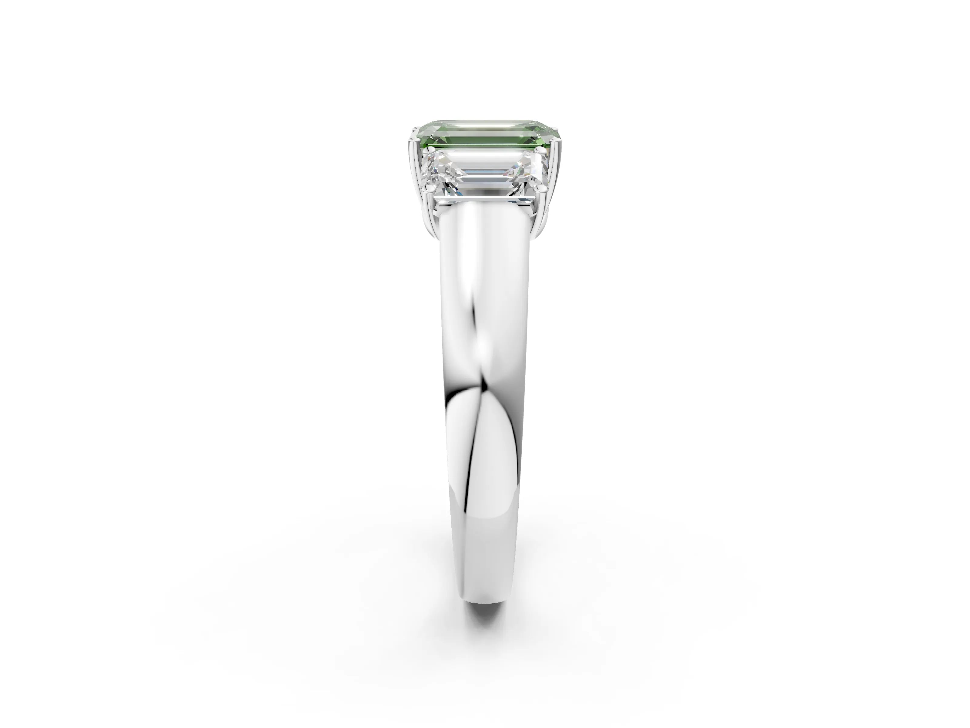 White gold Three-Stone Fancy Green Emerald Cut Cut Diamond Ring with Prong Setting and Classic Band_2