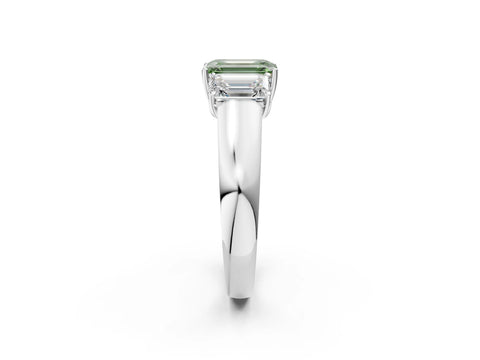 White gold Three-Stone Fancy Green Emerald Cut Cut Diamond Ring with Prong Setting and Classic Band_2