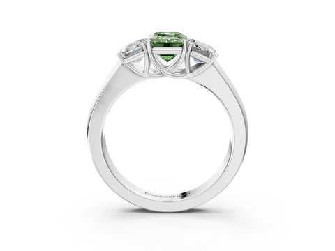 White gold Three-Stone Fancy Green Emerald Cut Cut Diamond Ring with Prong Setting and Classic Band_3