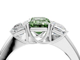 White gold Three-Stone Fancy Green Emerald Cut Cut Diamond Ring with Prong Setting and Classic Band_4