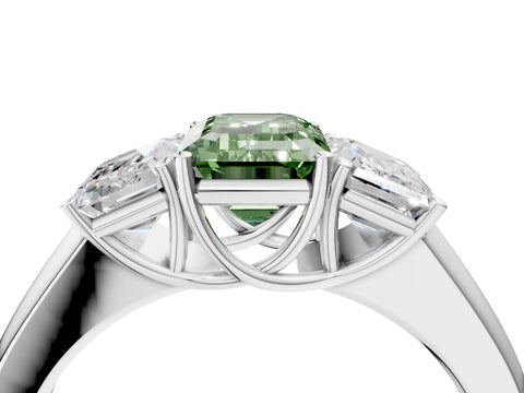 White gold Three-Stone Fancy Green Emerald Cut Cut Diamond Ring with Prong Setting and Classic Band_4