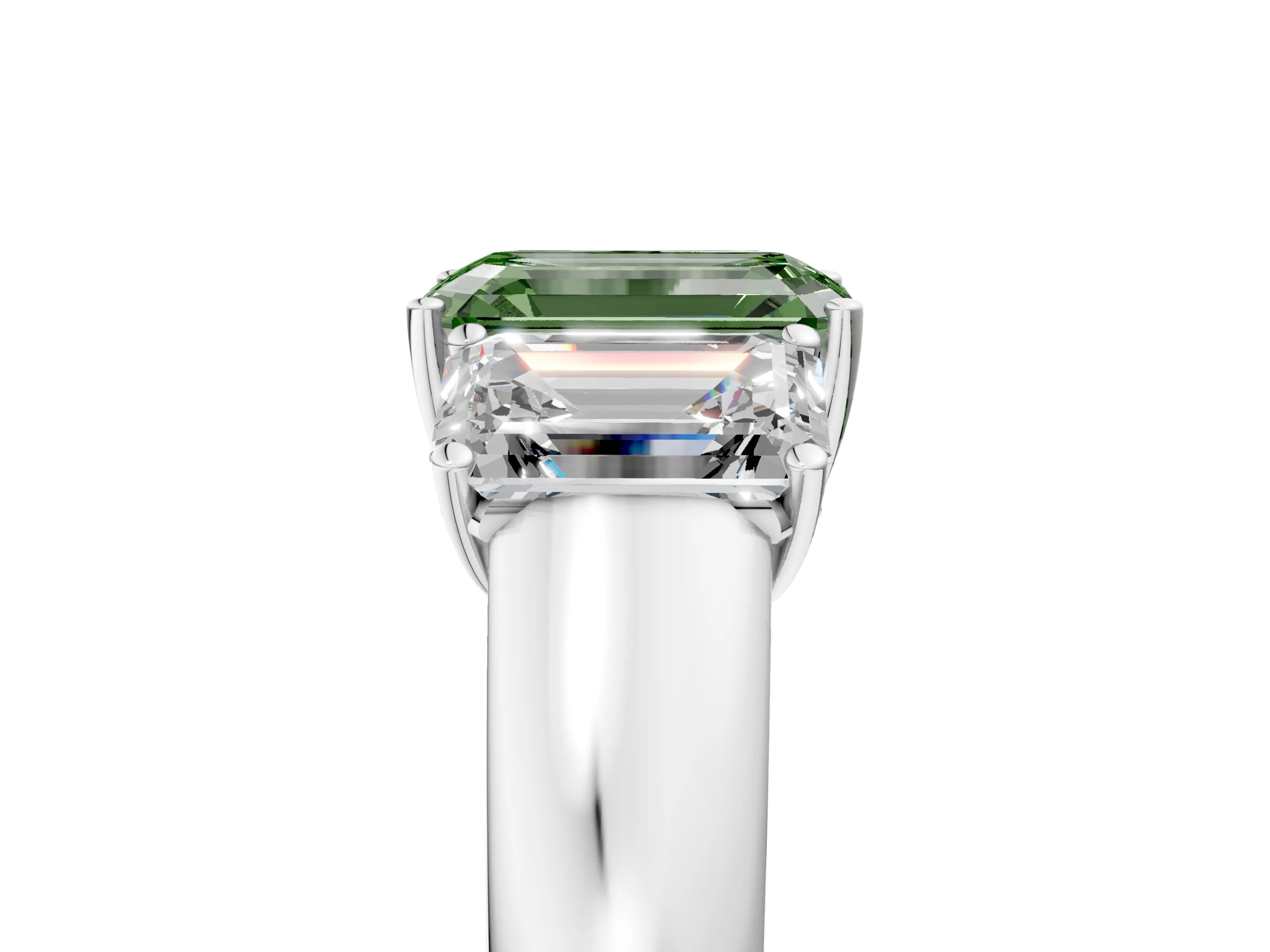 White gold Three-Stone Fancy Green Emerald Cut Cut Diamond Ring with Prong Setting and Classic Band_5