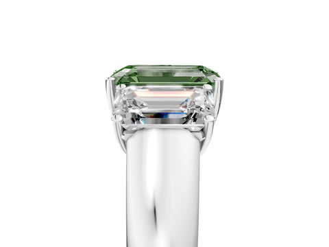 White gold Three-Stone Fancy Green Emerald Cut Cut Diamond Ring with Prong Setting and Classic Band_5
