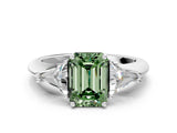 White gold Three-Stone Fancy Green Emerald Cut Cut Diamond Ring with Trillion Side Stones and Four-Prong Setting_11